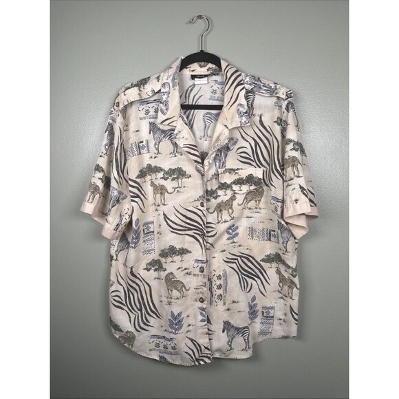 Vintage 90s Tapestry African‎ Animal Safari Button Down Shirt XL Short Sleeve - Picture 1 of 13